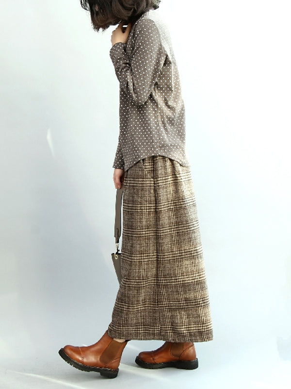Pantalon Vintage ample à jambes larges et à carreaux, taille élastique