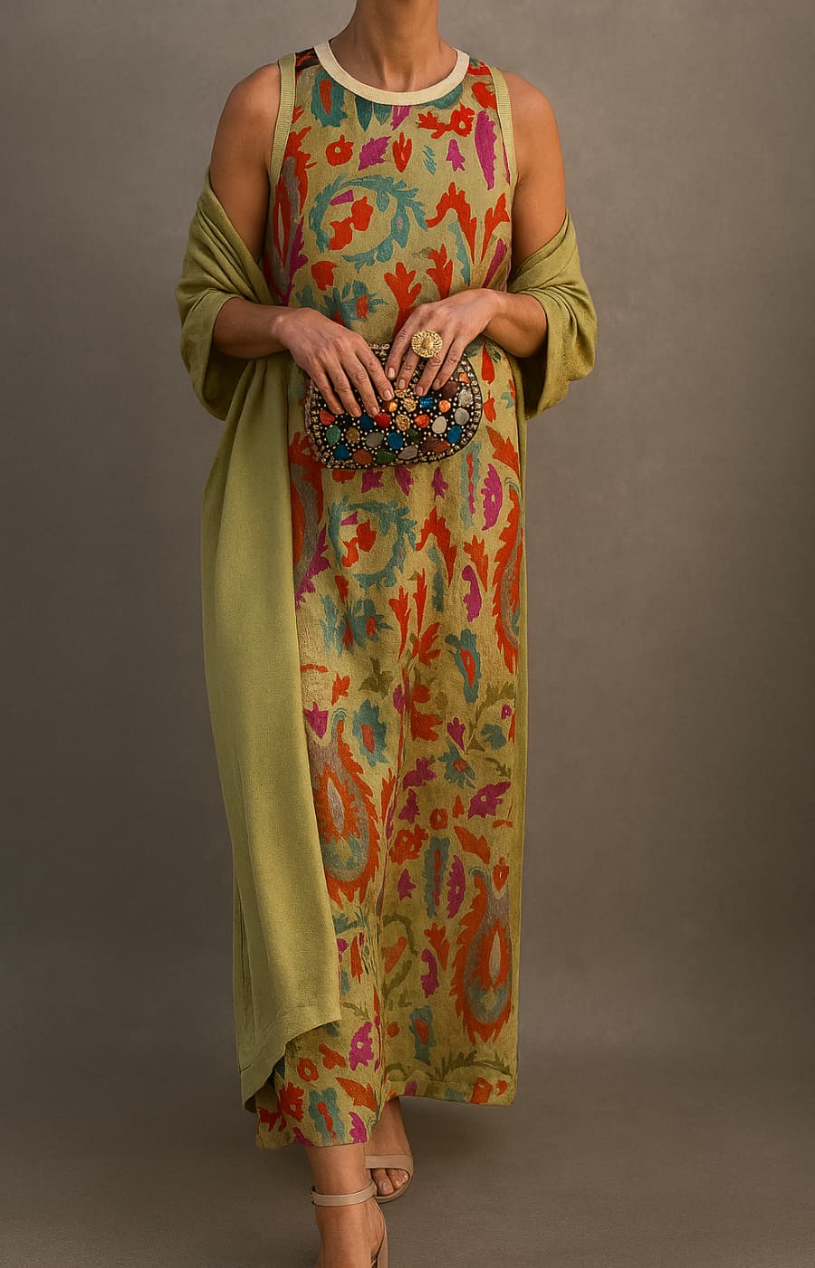 CORVALISSE - Robe maxi élégante avec écharpe assortie