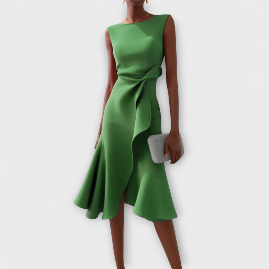 Juliette – Robe midi asymétrique avec drapé