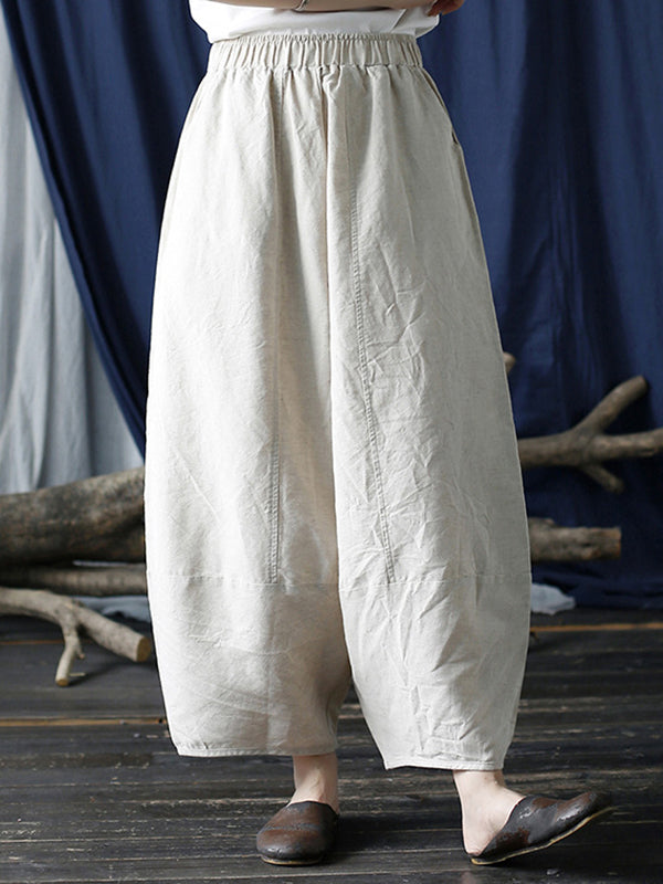 Pantalon large à taille élastique de couleur unie simple