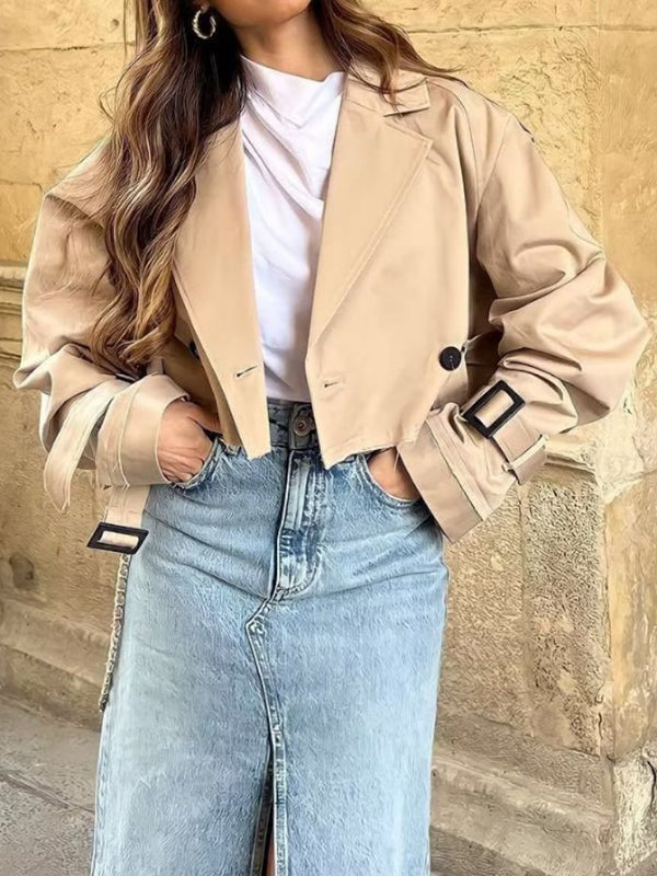 Veste ample à manches longues, à empiècements, à col revers