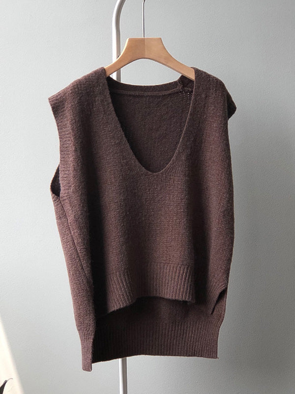 Gilet irrégulier à tricoter uni à col en V