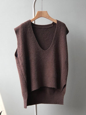 Gilet irrégulier à tricoter uni à col en V