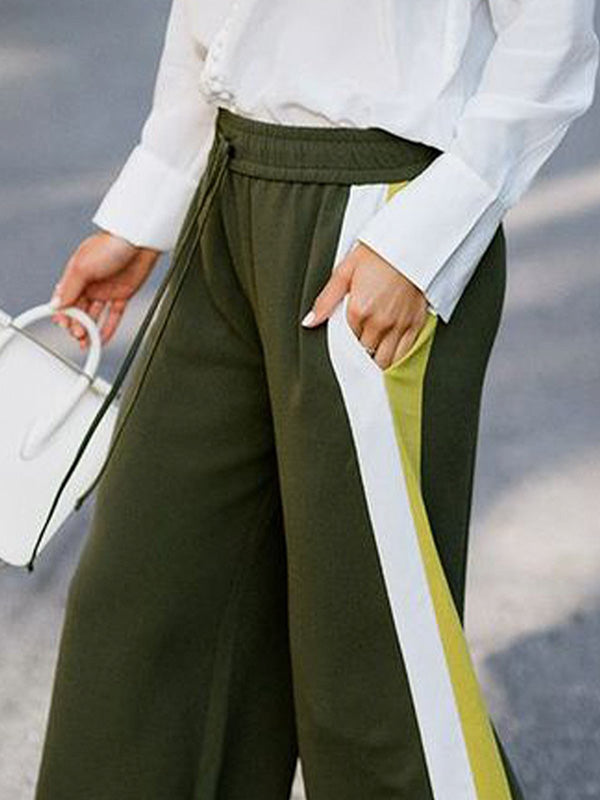 Pantalon ample à jambes larges, à cordon de serrage, à taille élastique, à empiècements, couleur contrastée