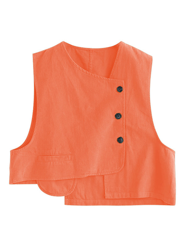 Débardeur asymétrique boutonné vintage, couleur unie