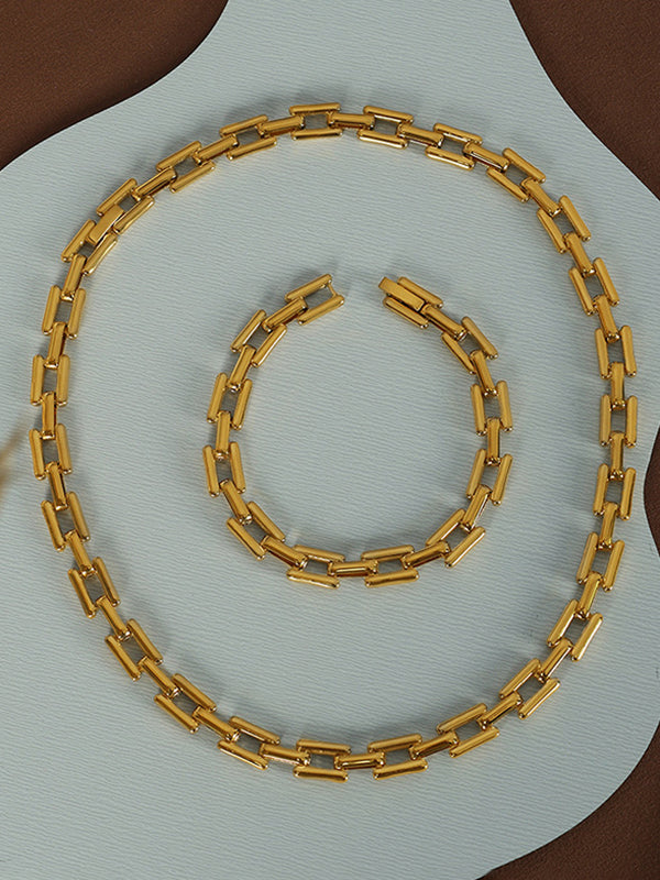 Parure bracelet et collier géométrique à chaîne