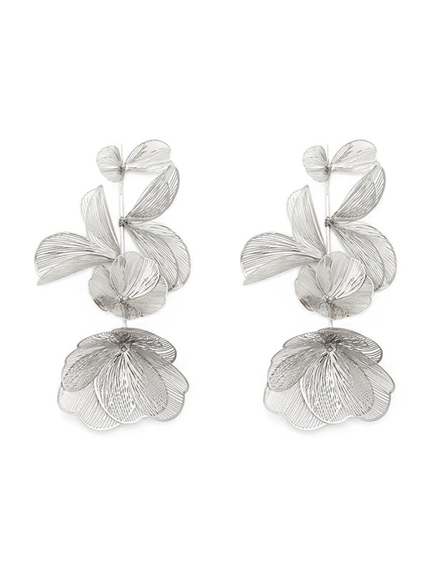 Boucles d'oreilles pendantes à fleurs en 3D, couleur unie