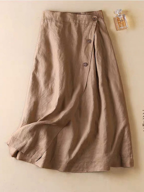 Jupe simple décontractée ample à taille élastique, en coton et ramie
