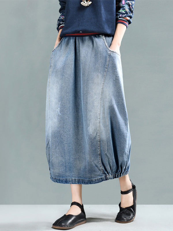 Jupe ample vintage, coupe trapèze, à taille élastique, couleur unie