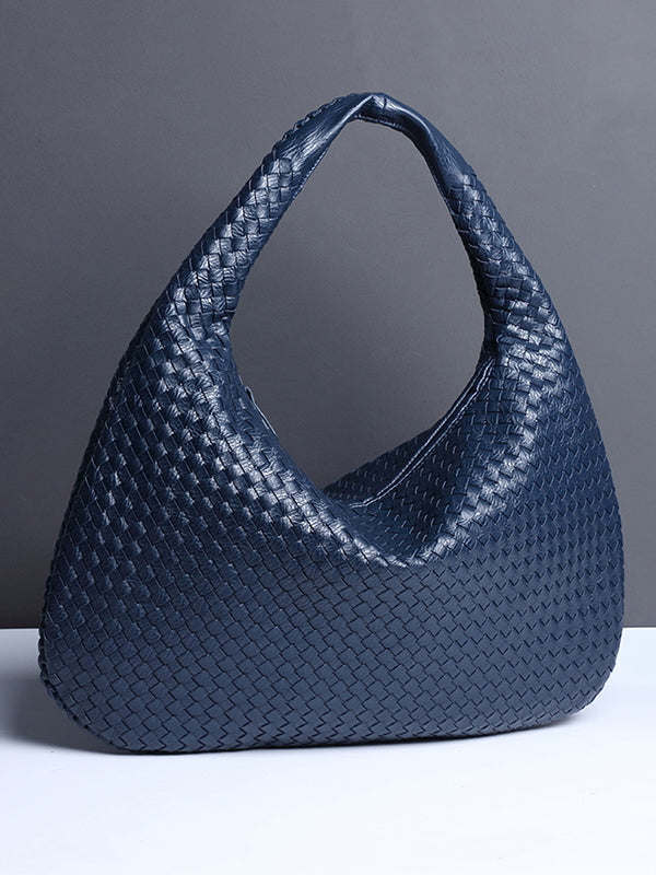 Sac à main géométrique tressé à empiècements, à fermeture éclair, couleur unie