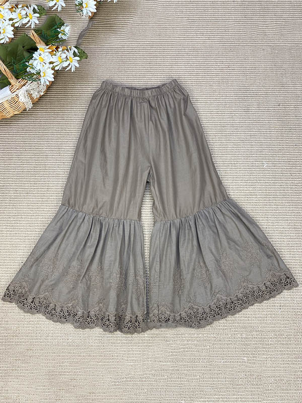Pantalon évasé ample brodé vintage, taille haute, à jambes larges