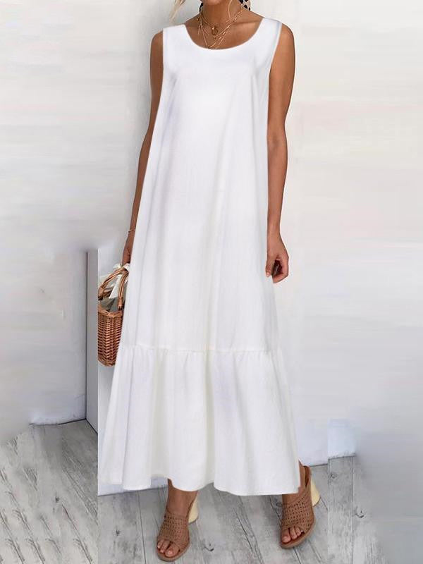Robe longue ample transparente grande taille, à empiècements, à col rond, couleur unie