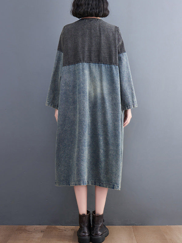 Artistique Rétro Denim Manches Longues Lâche Attaché à empiècements Trench Manteaux