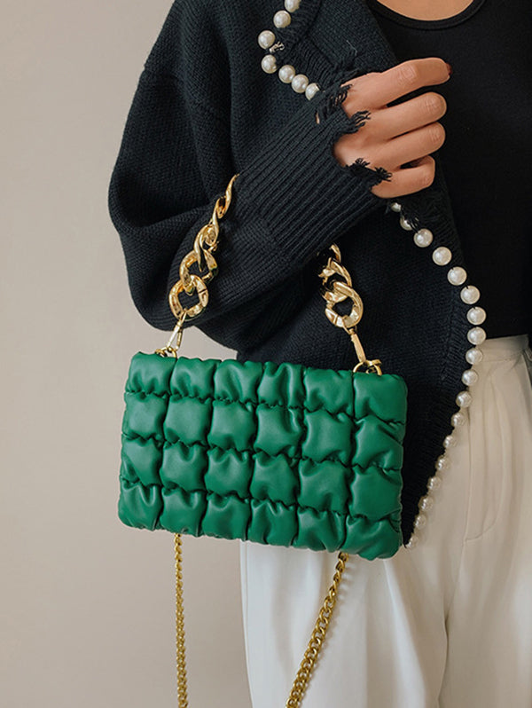 Sac bandoulière à chaîne, à carreaux, couleur unie