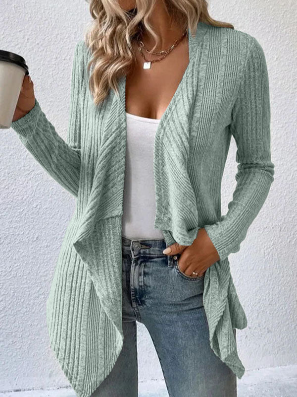 Cardigan ample à manches longues, sans col, couleur unie