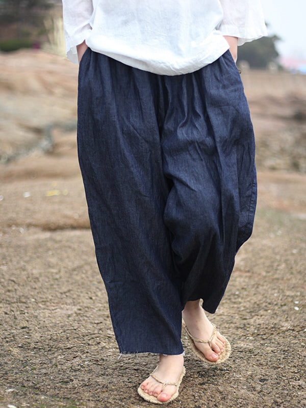 Pantalon en jean à jambes larges de couleur denim ample vintage