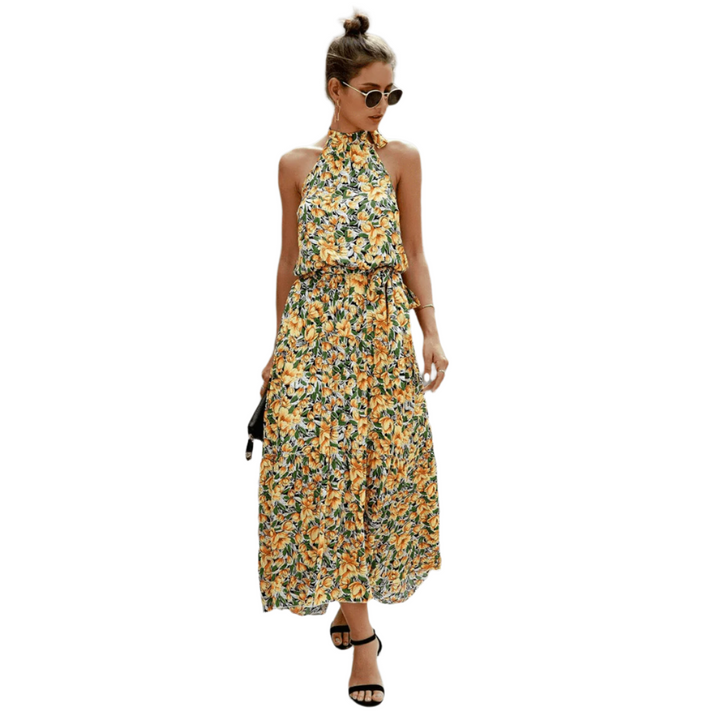 Robe maxi Boho Maribel Blomster avec fente au cou
