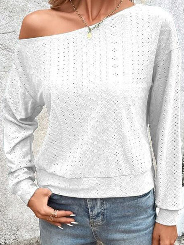 T-shirt ample asymétrique à manches longues, à empiècements, asymétrique à une épaule, couleur unie