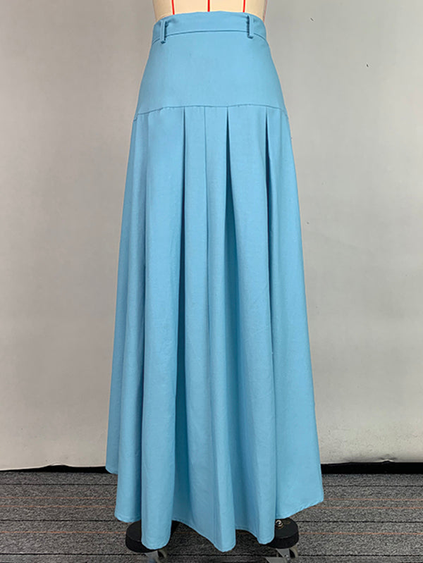 Jupe plissée taille haute, à ourlet plongeant, avec ceinture, couleur unie