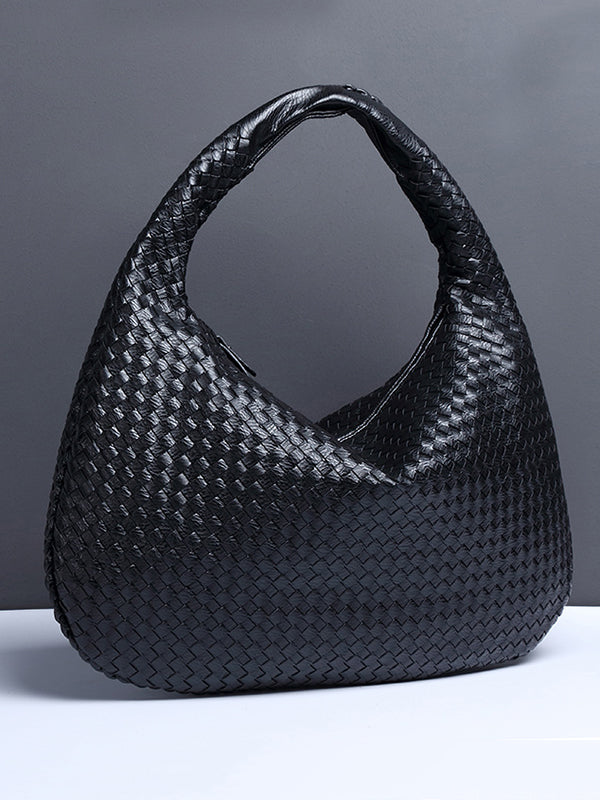 Sac à main géométrique tressé à empiècements, à fermeture éclair, couleur unie