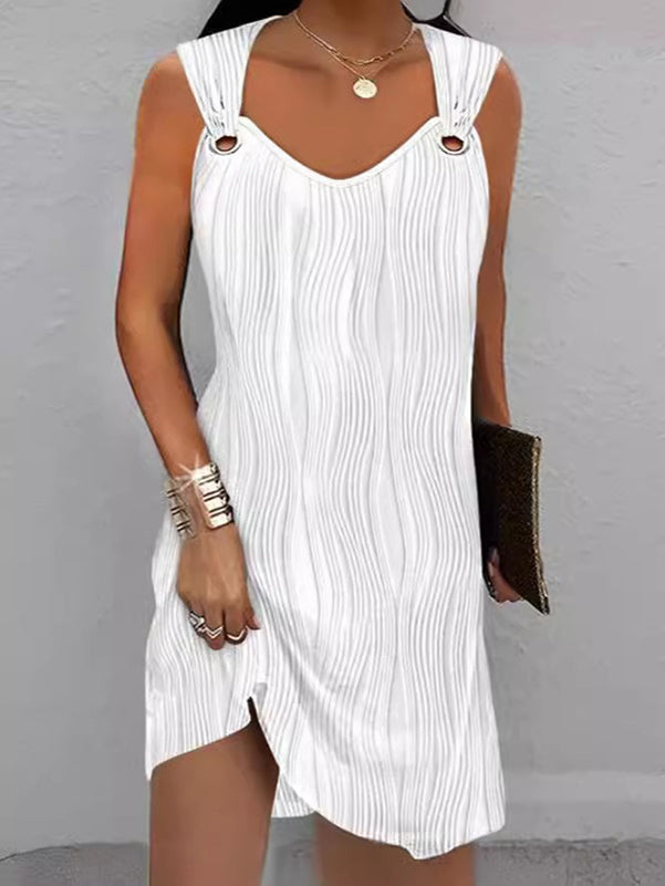 Robe courte ajourée sans manches, à empiècements, à col en U
