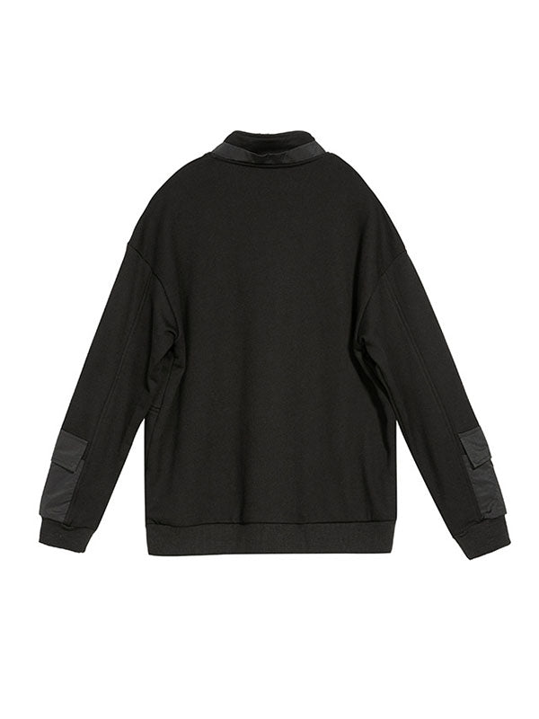 Sweat-shirt décontracté ample à manches longues, à fermeture éclair, à col haut, couleur unie