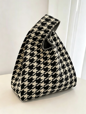 Sac besace à motif pied-de-poule, couleur contrastée