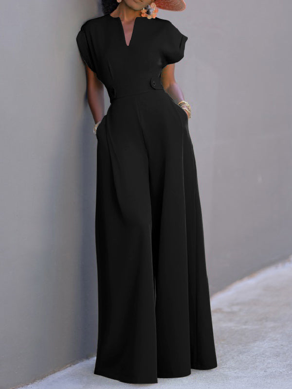 Combinaison à mancherons, à jambes larges, couleur unie