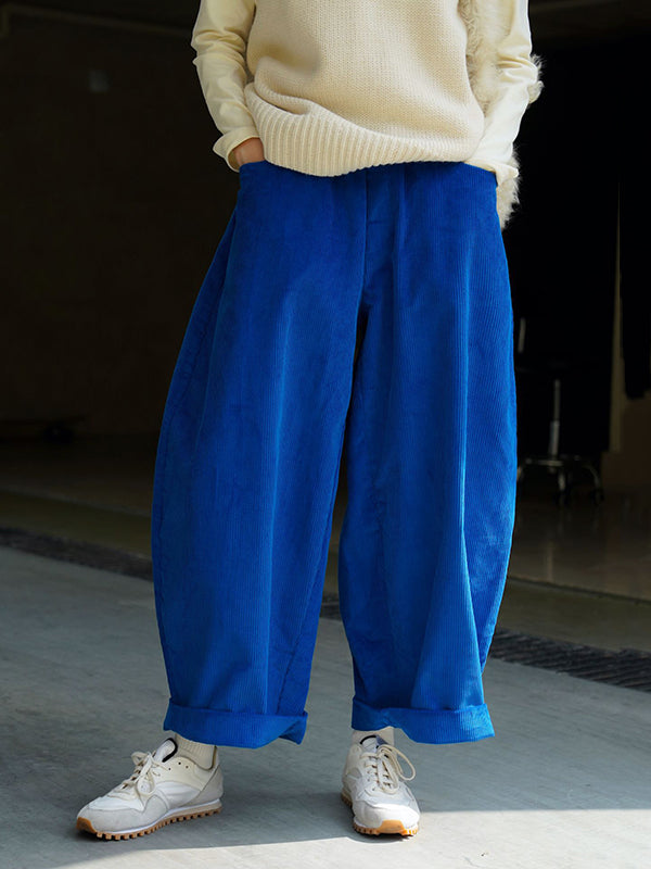 Pantalon ample vintage en velours côtelé, jambe large, couleur unie
