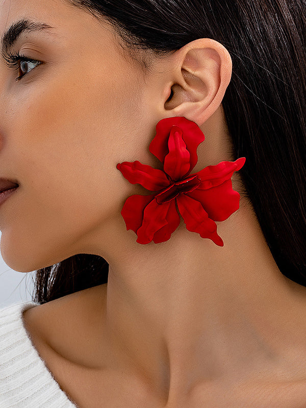 Boucles d'oreilles en forme de fleur, couleur unie