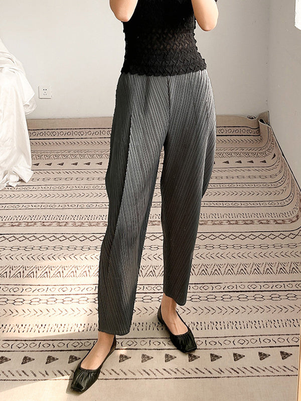 Pantalon 7/8 plissé couleur unie