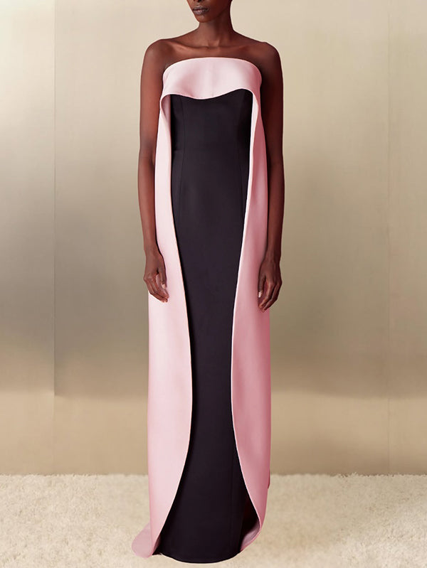 Robe longue ample sans manches, bustier, couleur contrastée