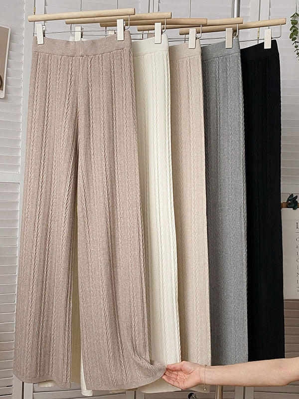 Pantalon ample taille haute, couleur unie