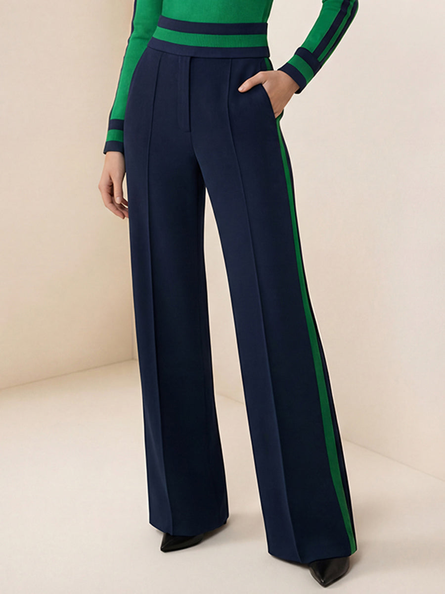 Pantalon ample rayé à jambes larges, à poches, à empiècements, couleur contrastée