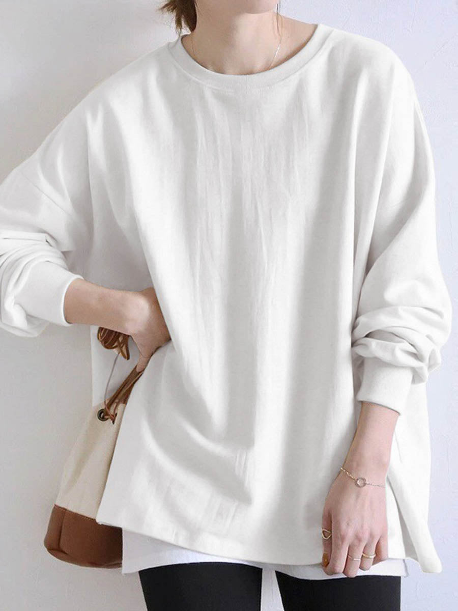 Sweat-shirt ample à manches longues, couleur unie