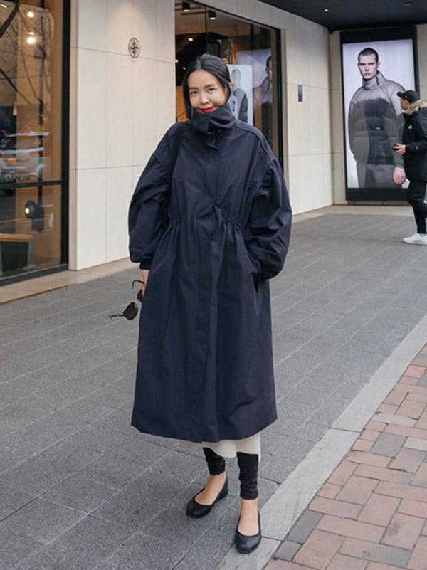 Vêtements d'extérieur longs amples à taille élastique de couleur unie