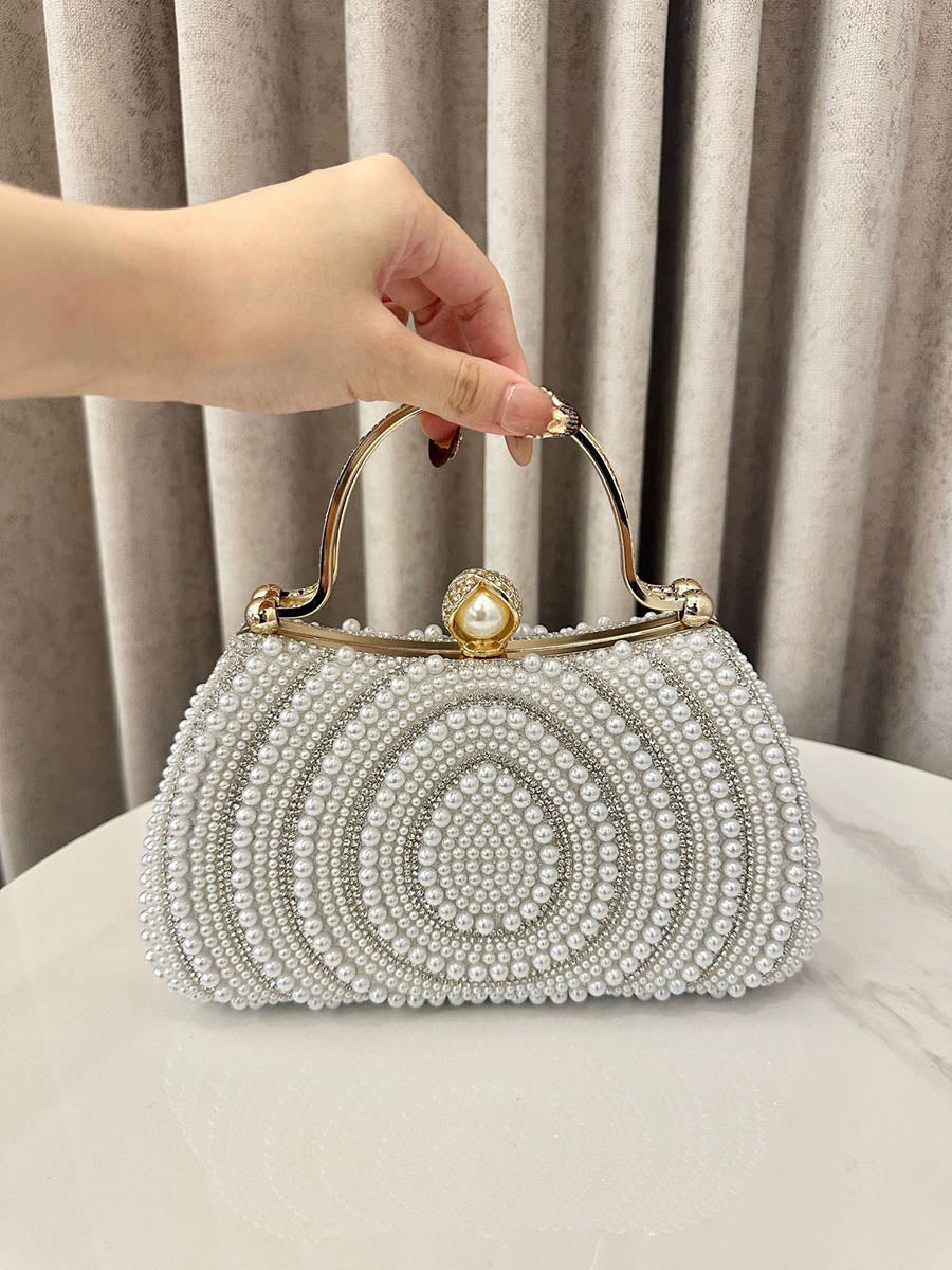 Pochette de soirée géométrique brillante à cadenas, à strass