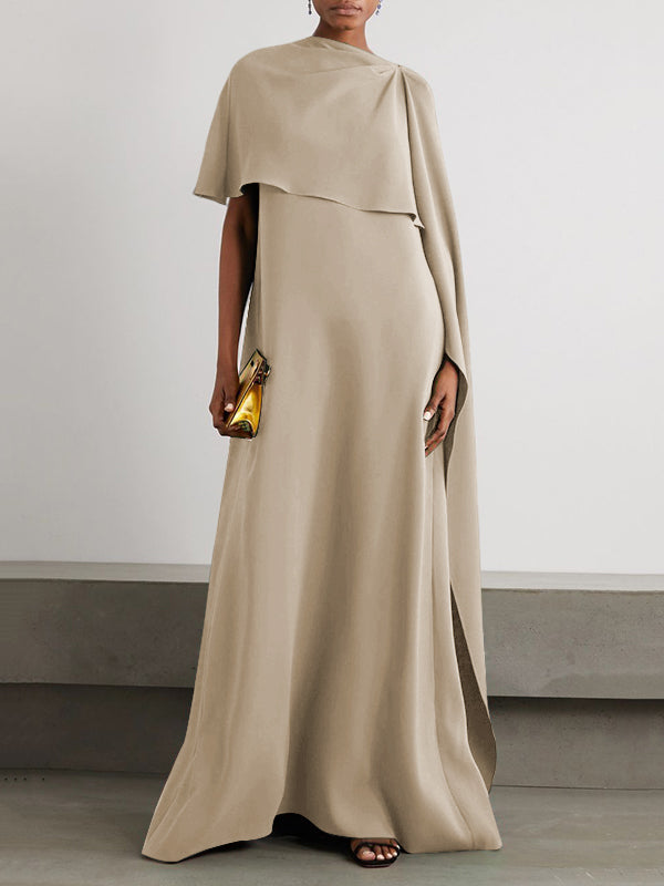 Robe longue ample asymétrique couleur unie