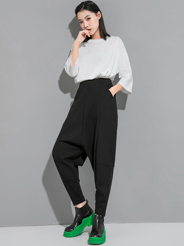 Bas simple ample décontracté à taille élastique, couleur unie