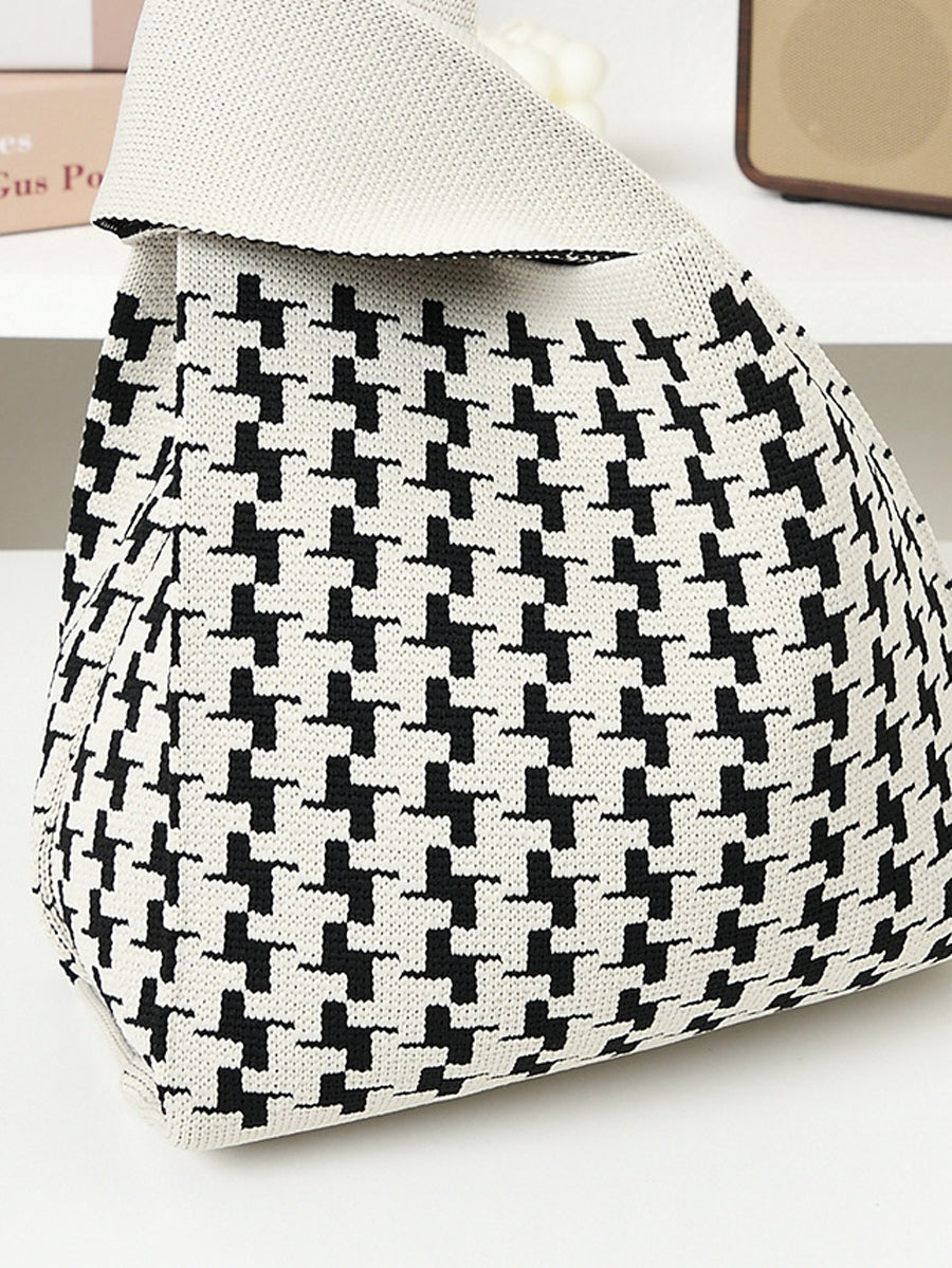 Sac à motif pied-de-poule, couleur contrastée