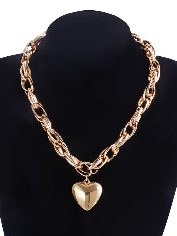 Collier normcore, à chaîne, en forme de cœur, couleur unie