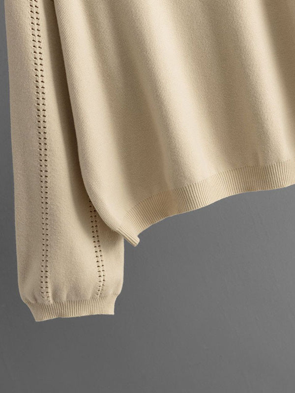 Ensemble deux pièces ample ajouré à manches bouffantes, à taille élastique, couleur unie – pull + jupe