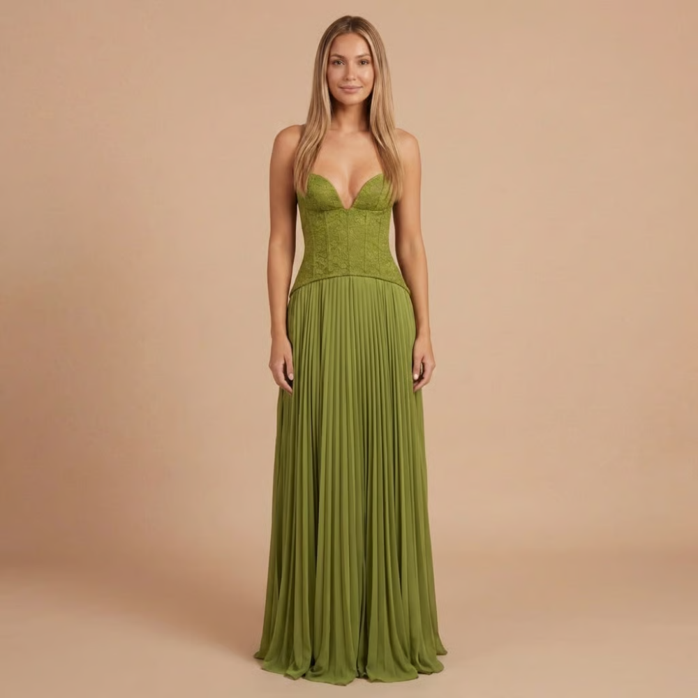 Carol - Robe maxi plissée en dentelle