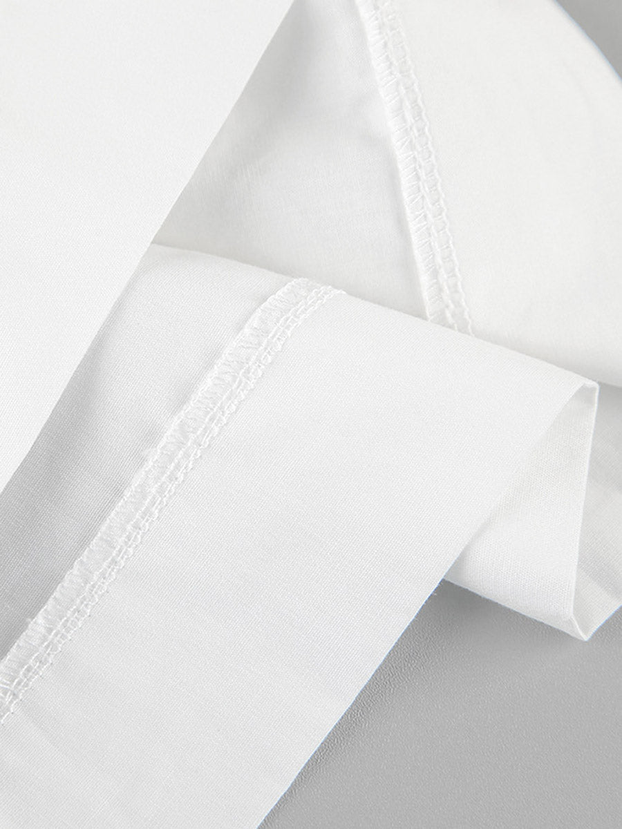 Chemisier plissé à taille élastique, taille haute, à empiècements, à taille nouée, à col rond, couleur unie