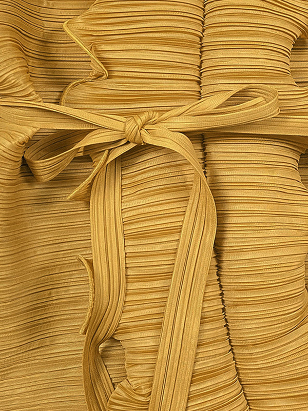 Robe longue ample nouée plissée à manches longues, à falbalas, à col en V, couleur unie