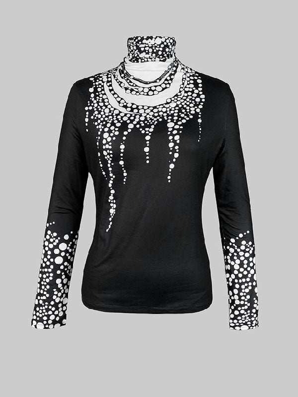 T-shirt imprimé à manches longues, coupe près du corps, à col haut