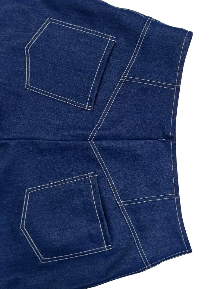 Jean ample taille haute, à taille élastique, à poches, à fermeture éclair, couleur unie