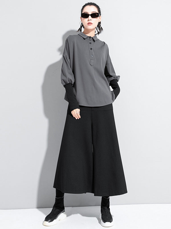 Chemise grise noire à empiècements, col polo