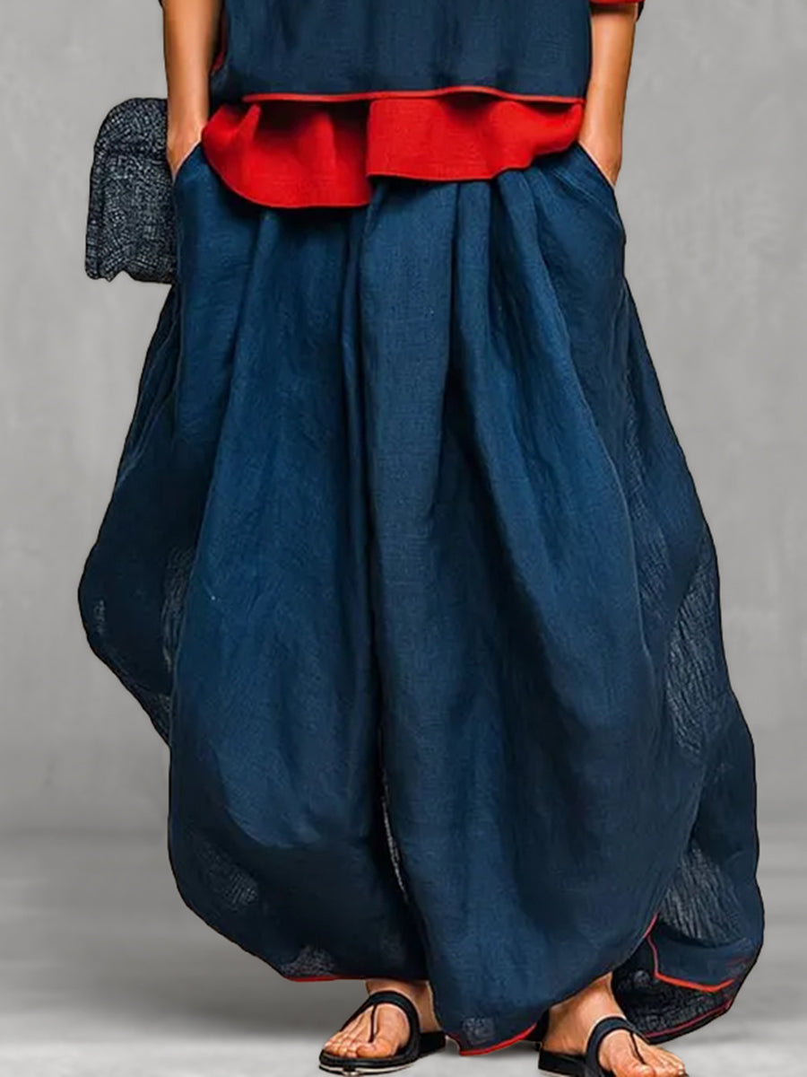 Pantalon ample à poches, à jambes larges, couleur unie