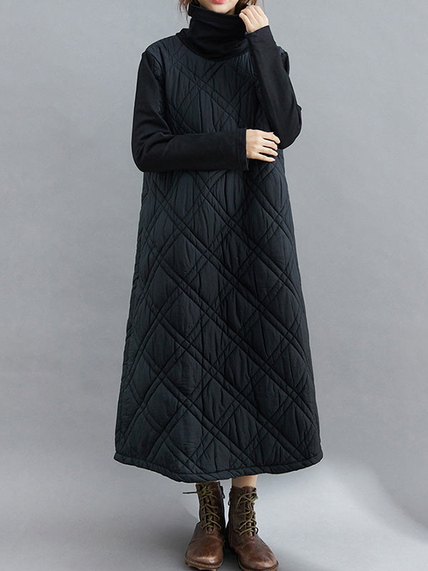 Robe mi-longue matelassée simple à col montant et ligne H